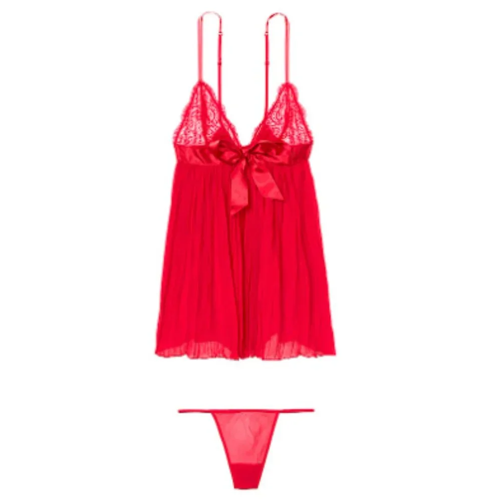 VIctoria's Sectet VERY SEXY Pleated Babydoll Set Red XXL Size 20 NWT Romantic - Picture 6 of 7